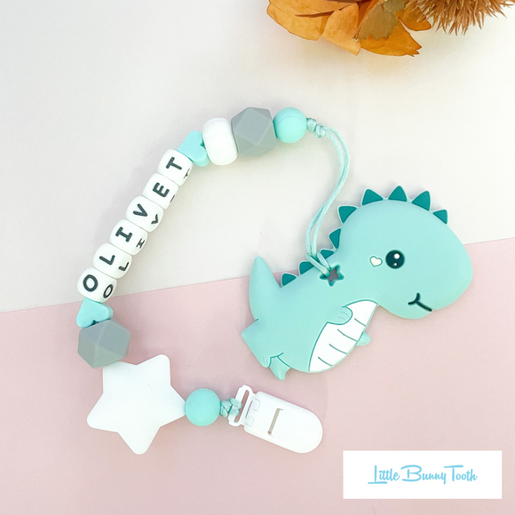 Pacifier Clip Set - Mint Dino (MD001)