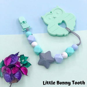 Pacifier Clip Set - Mint Owl with big star (MO001)