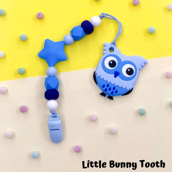 Pacifier Clip Set - Blue Owl with big star (BW001)