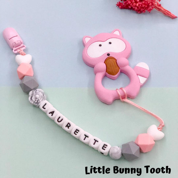 Pacifier Clip Set - Pink Raccoon (PR002)