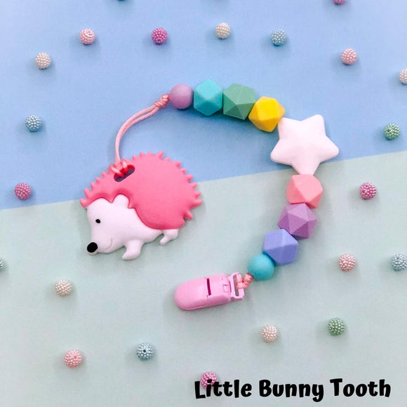 Pacifier Clip Set - Pink Hedgehog with big star (PH001)