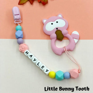 Pacifier Clip Set - Pink Raccoon (PR003)