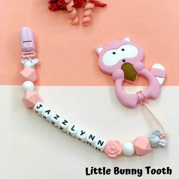 Pacifier Clip Set - Pink Raccoon (PR004)