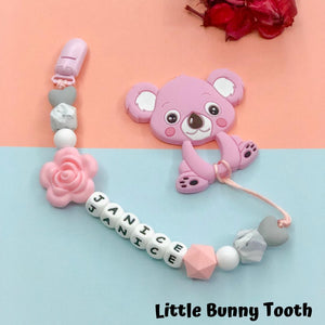 Pacifier Clip Set - Pink Koala with big flower (PK003)