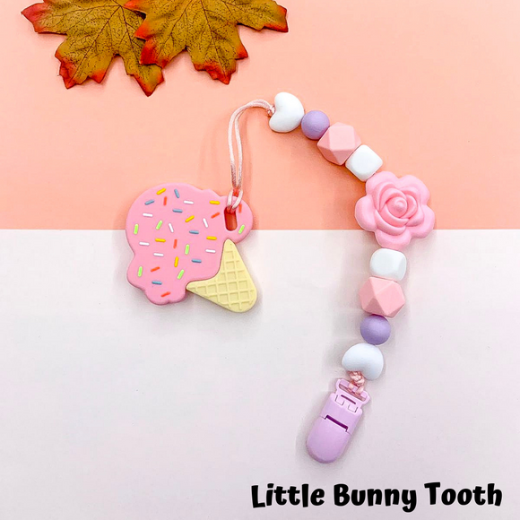 Pacifier Clip Set - Pink Ice Cream with big flower (PIC004)