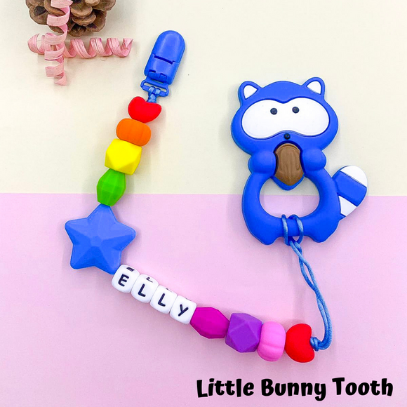 Pacifier Clip Set - Sky Blue Raccoon with big star (SBR001)