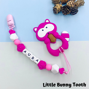 Pacifier Clip Set - Fuchsia Raccoon (FR001)