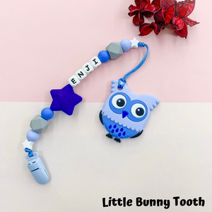 Pacifier Clip Set - Blue Owl with big star (BO002)
