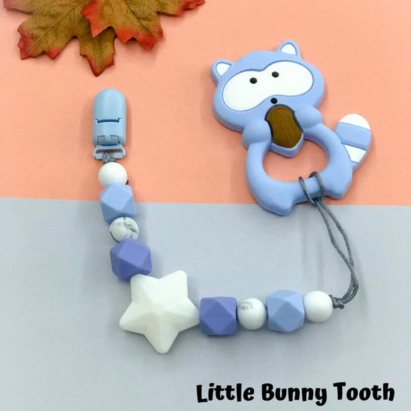 Pacifier Clip Set - Light Blue Raccoon (LBR001)