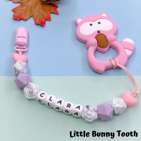 Pacifier Clip Set - Pink Raccoon (PR001)