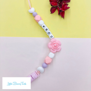 Pacifier Clip Set - Pink Ice Cream with big flower (PIC005)