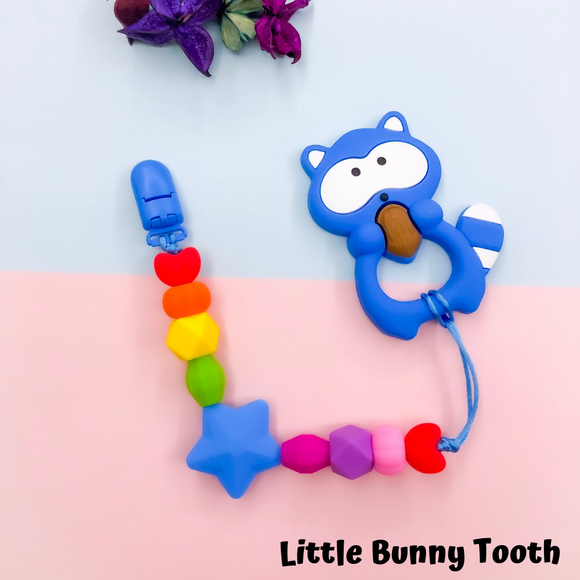 Pacifier Clip Set - Sky Blue Raccoon with big star (SBR002)