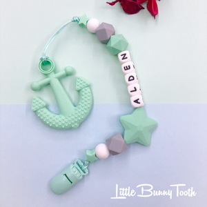 Pacifier Clip Set - Mint Anchor with Big Star (MA0001)