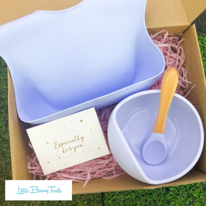 Silicone Bib + Bowl + Spoon (Blue) - Gift Set