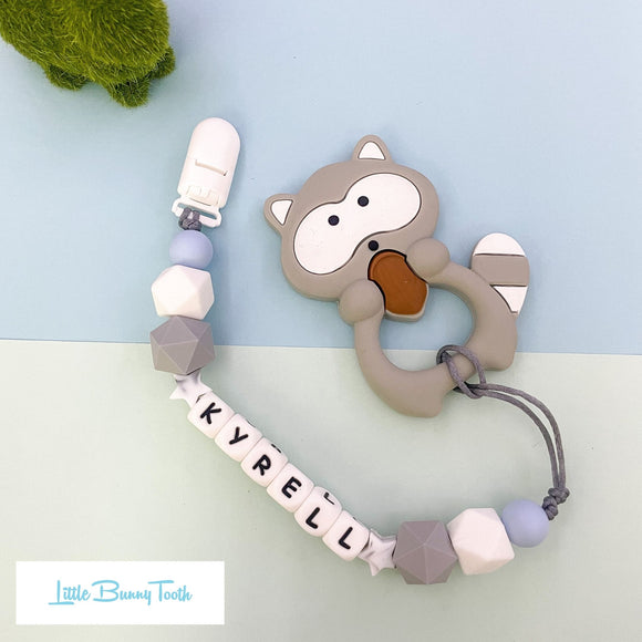 Pacifier Clip Set - Light Grey Raccoon (LGR002)