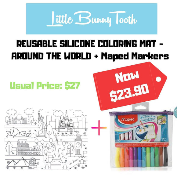 Reusable Silicone Coloring Mat + Maped Markers